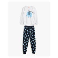 Koton Elephant Printed Cotton Long Sleeve Baby Pajama Set