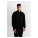 DEFACTO Men's Black Standard Fit Regular Cut Bato Collar Zippered Plain Sweater