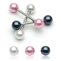 Ocelový piercing do jazyka s barevnými perleťovými kuličkami - Barva piercing: Růžová