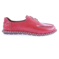 DGN 601-23y Women's Sewing Detailed Front Lace Up Loafer Shoes Red Genuine Leather