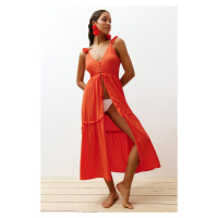 Trendyol Orange Maxi Woven Frilly Beach Dress