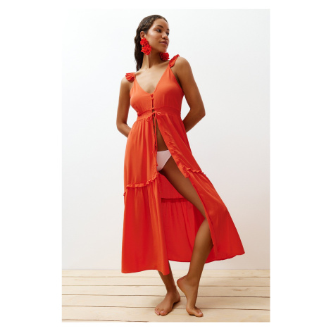 Trendyol Orange Maxi Woven Frilly Beach Dress