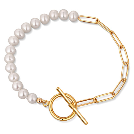 JwL Luxury Pearls Trendy pozlacený náramek s pravými říčními perlami JL0789