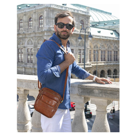 Pánská kožená taška přes rameno Mazzini VS24 camel Marco Mazzini handmade