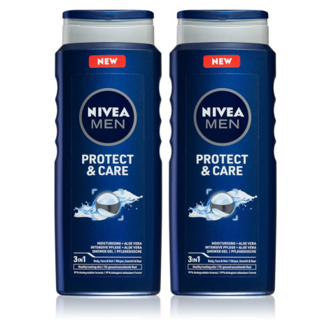 Nivea Men Protect & Care sprchový gel na obličej, tělo a vlasy 2 x 500 ml (výhodné balení)