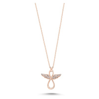 Klenoty Amber Stříbrný náhrdelník nekonečno s andělskými křídly růžové zlacení