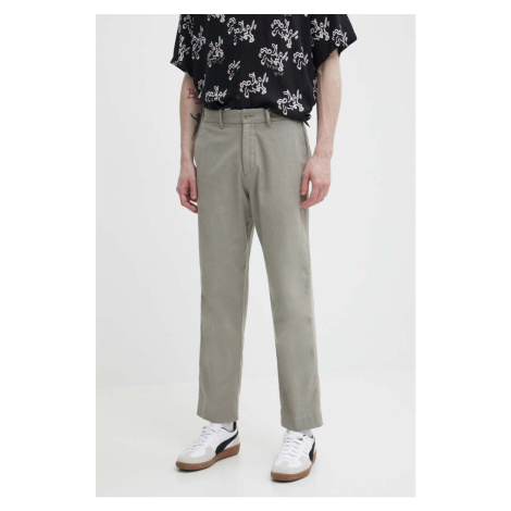 Kalhoty s příměsí lnu Abercrombie & Fitch zelená barva, KI130-4037-332