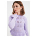 Trendyol Lilac Petite Crop Openwork Knitwear Sweater