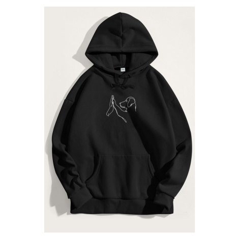 Mikina s Kapucí, Barva Černá, s Potiskem Dog High Five Hedrix