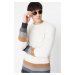 Trendyol Ecru Men's Slim Fit Crew Neck Stripe Color Detailed Knitwear Sweater