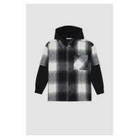 DEFACTO Boy Oversize Fit Wide Pattern Hooded Flannel Long Sleeve Shirt