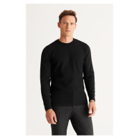 ALTINYILDIZ CLASSICS Men's Black Standard Fit Normal Cut Crew Neck Jacquard Knitwear Sweater.