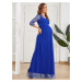 Modré těhotenské šaty s průhlednými detaily