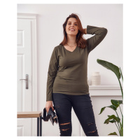 Halenka Plus Size khaki s dlouhým rukávem