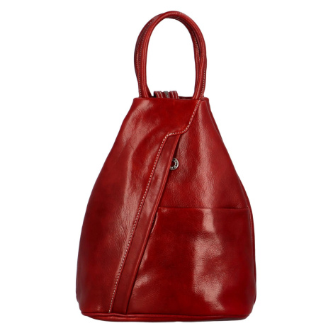 Stylový dámský kožený batůžek Nola, tmavě červená Delami Vera Pelle