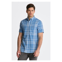 KOŠILE GANT REG COTTON LINEN CHECK SS SHIRT modrá