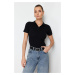 Trendyol Black Polo Neck Buttoned Short Sleeve Stretchy Ribbed Knitted Blouse