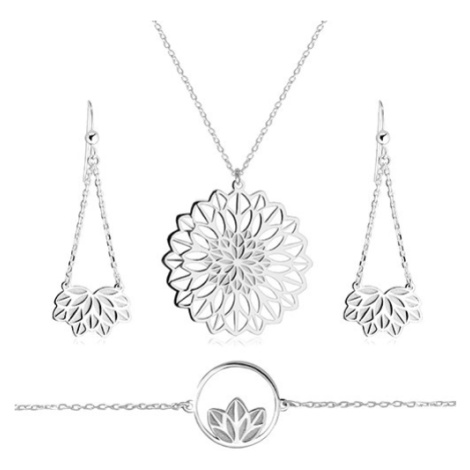 Stříbrný trojset 925 - náhrdelník, náramek, náušnice, motiv květu s vykrojenými okvětními lístky Šperky eshop