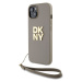 PU Leather Stack Logo Wrist Strap Zadní Kryt pro iPhone 15 Beige DKNY