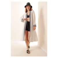Bigdart 5865 Knitted Long Kimono with Embroidery - White
