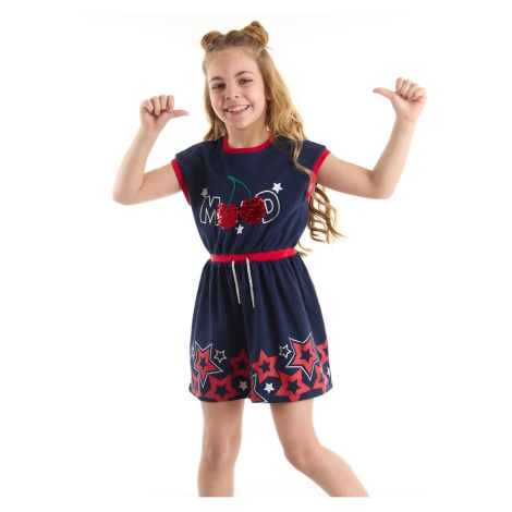 Flitrované třešňové bavlněné dívčí šaty v námořnické modři mshb&g
