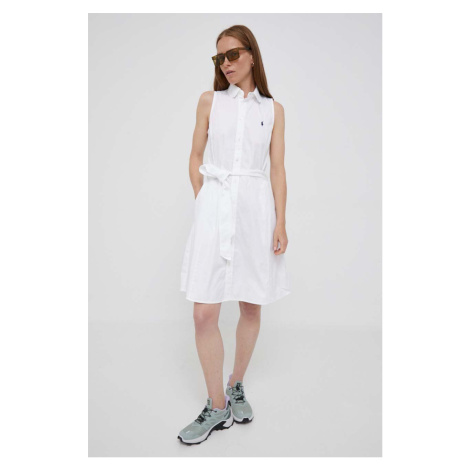 Bavlněné šaty Polo Ralph Lauren bílá barva, midi