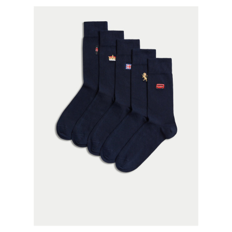 Sada pěti párů pánských ponožek s výšivkou v tmavě modré barvě Marks & Spencer Cool & Fresh™