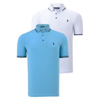 DOUBLE SET T8586 DEWBERRY MEN'S T-SHIRT-WHITE-LIGHT BLUE