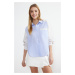 Trendyol Blue Striped Color Block Parachute Garnish Oversize/Creature Woven Shirt