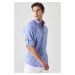 AC&Co / Altınyıldız Classics Men's Saks Blue Linen Comfort Fit Relaxed Cut Button Collar Casual 