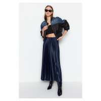 Trendyol Navy Blue Pleated Maxi Knitted Skirt