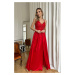 Červené společenské šaty se saténovou sukní