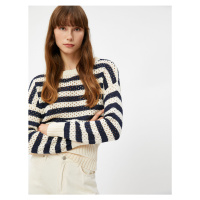 Koton Oversize Sweater Prolamovaný pletený výstřih s dlouhým rukávem