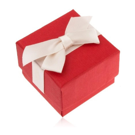 Matná červená krabička na prsten, přívěsek a náušnice, krémová mašle Šperky eshop