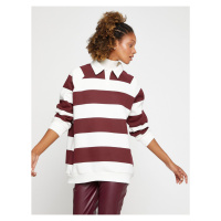 Koton Polo Neck Sweatshirt Oversize Striped Long Sleeve Fleece Inner