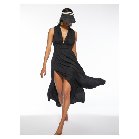 Koton Beach Dress Viscose Deep V-Neck Oversize Textured Gippe.