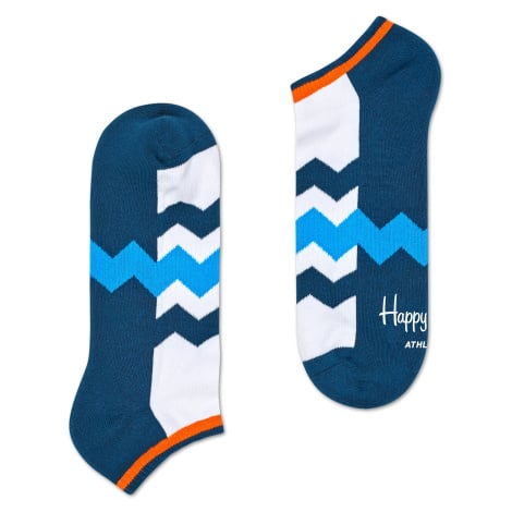 Nízké modro-bílé ponožky Happy Socks se zubatými pruhy, vzor ZigZag Stripes // kolekce Athletic