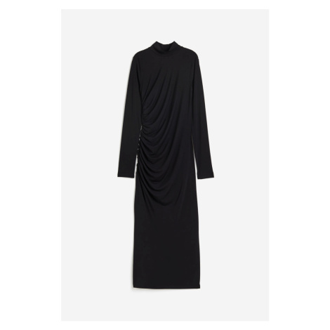 H & M - Nabírané šaty's vysokým límcem - černá H&M