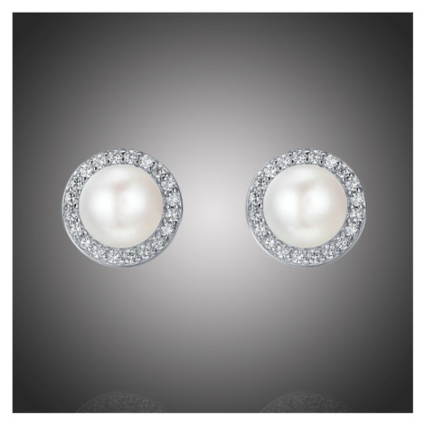GRACE Silver Jewellery Stříbrné náušnice s říční perlou a zirkony Brunela, stříbro 925/1000 E-SC