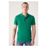 Avva Men's Green 100% Egyptian Cotton Regular Fit 3 Button Polo Neck T-shirt