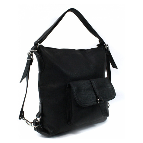 Černá dámská kožená kabelka s kombinací batohu Jawell Arwena (PL)