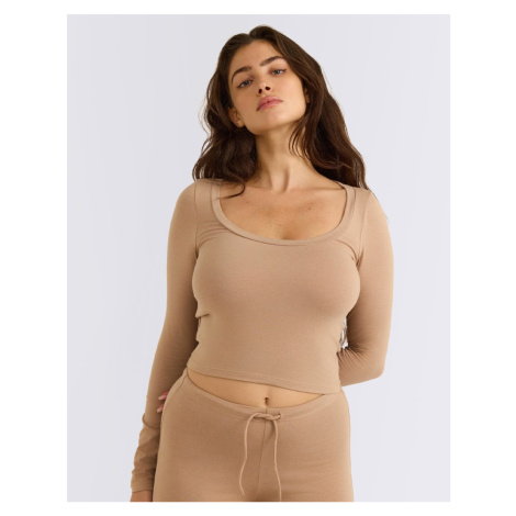 Organic Basics Everyday Scoop Neck Long Sleeve Tee Hazelnut