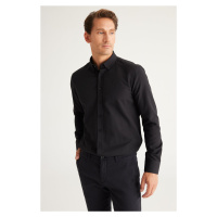 AC&Co / Altınyıldız Classics Men's Black Buttoned Collar Easy to Iron Cotton Slim Fit Slim Fit O