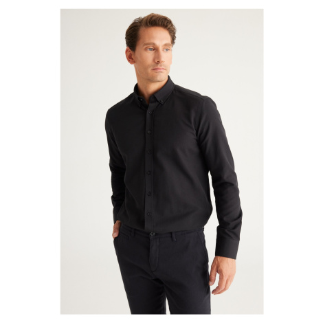 AC&Co / Altınyıldız Classics Men's Black Buttoned Collar Easy to Iron Cotton Slim Fit Slim Fit O