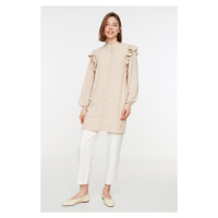 Trendyol Stone Ruched Collar Ruffle Detail Woven Shirt