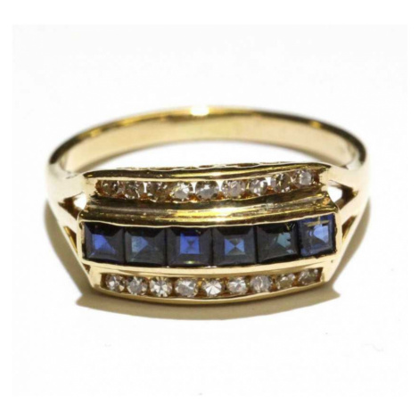 AutorskeSperky.com - 14 kt zlatý prsten se safírem a brilianty - S5136