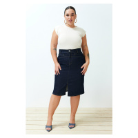 Trendyol Curve Dark Blue Slit Mini Pencil Denim Skirt