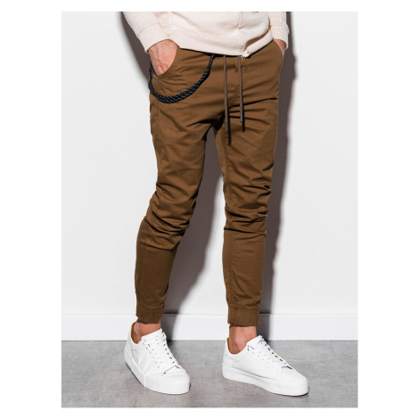 Ombre Clothing Pánské plátěné jogger kalhoty Cowal hnědé P908