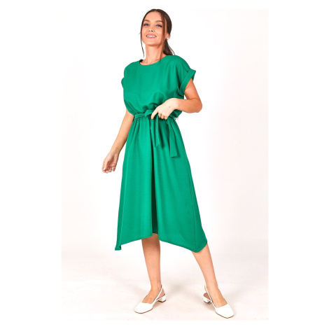 Zelené šaty Armonika pro ženy s elastickým pasem a zavazováním