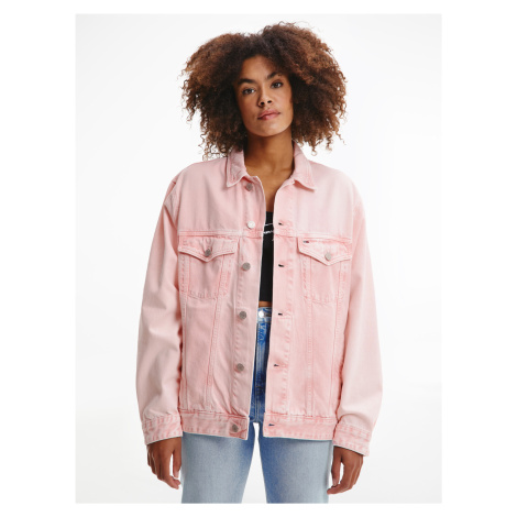 Tommy Jeans dámská růžová džínová bunda
